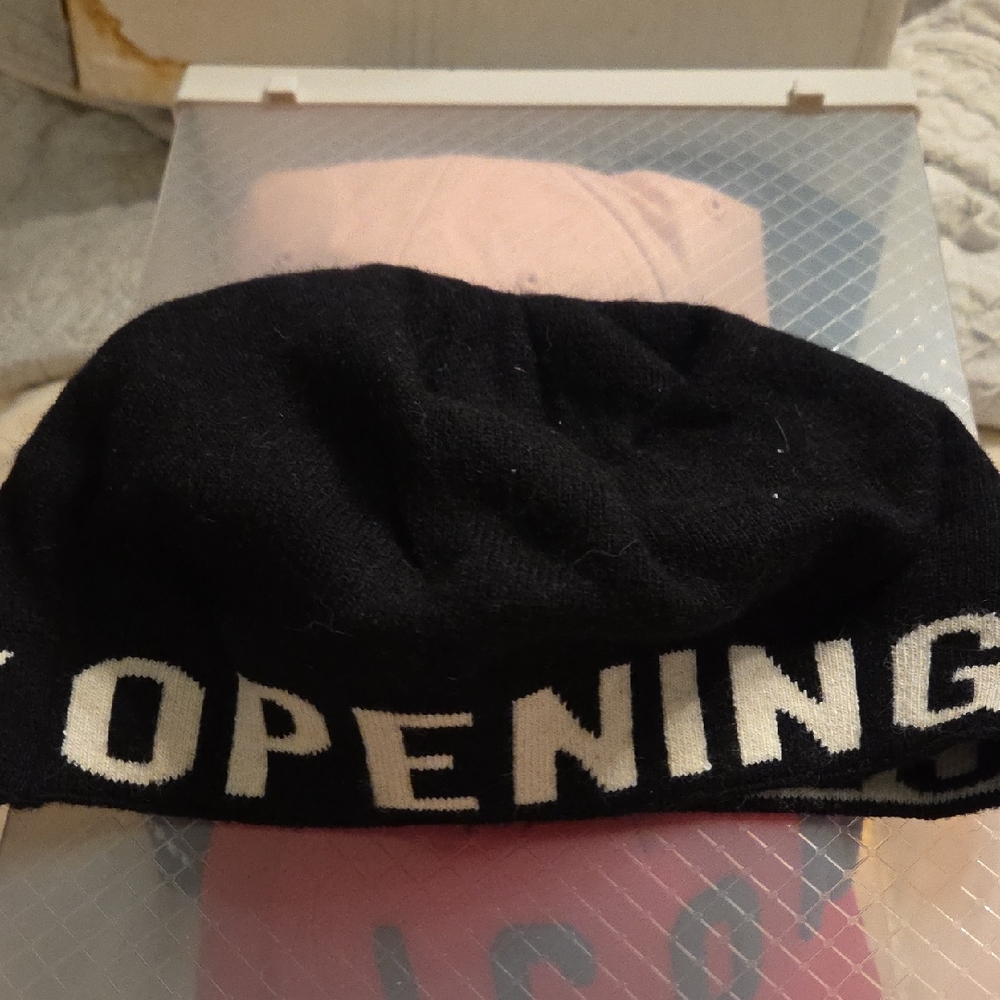 Opening Ceremony Black and Cream Knit Logo Beanie